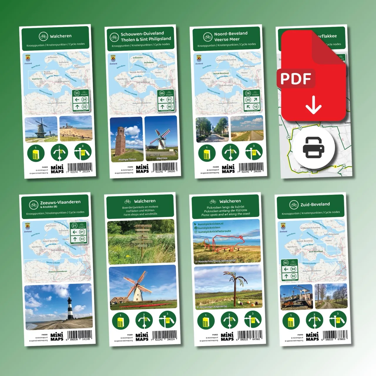 Fahrradkarte Zeeland Bundle – acht digitale Fahrradkarten mit Knotenpunkten (PDF)