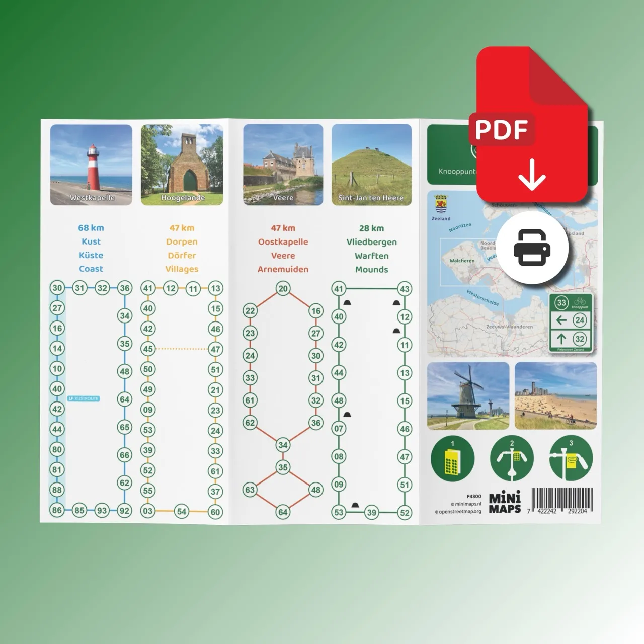 Fahrradkarte Walcheren (PDF): Knotenpunkte und Radrouten
